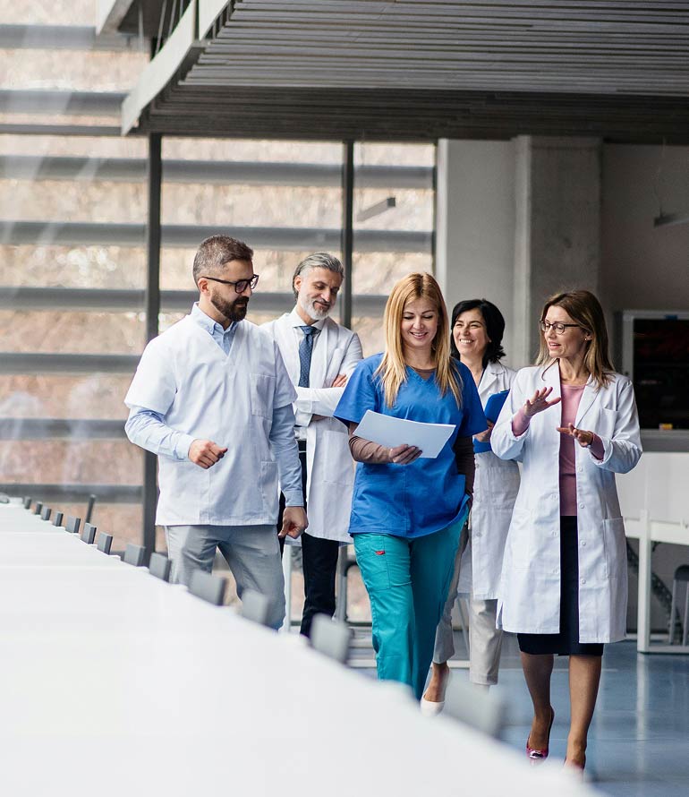 Leeds Limb Centre doctors walking in a group